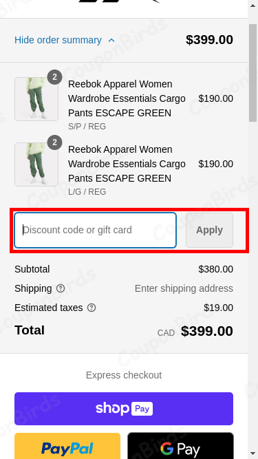reebok promo code not working