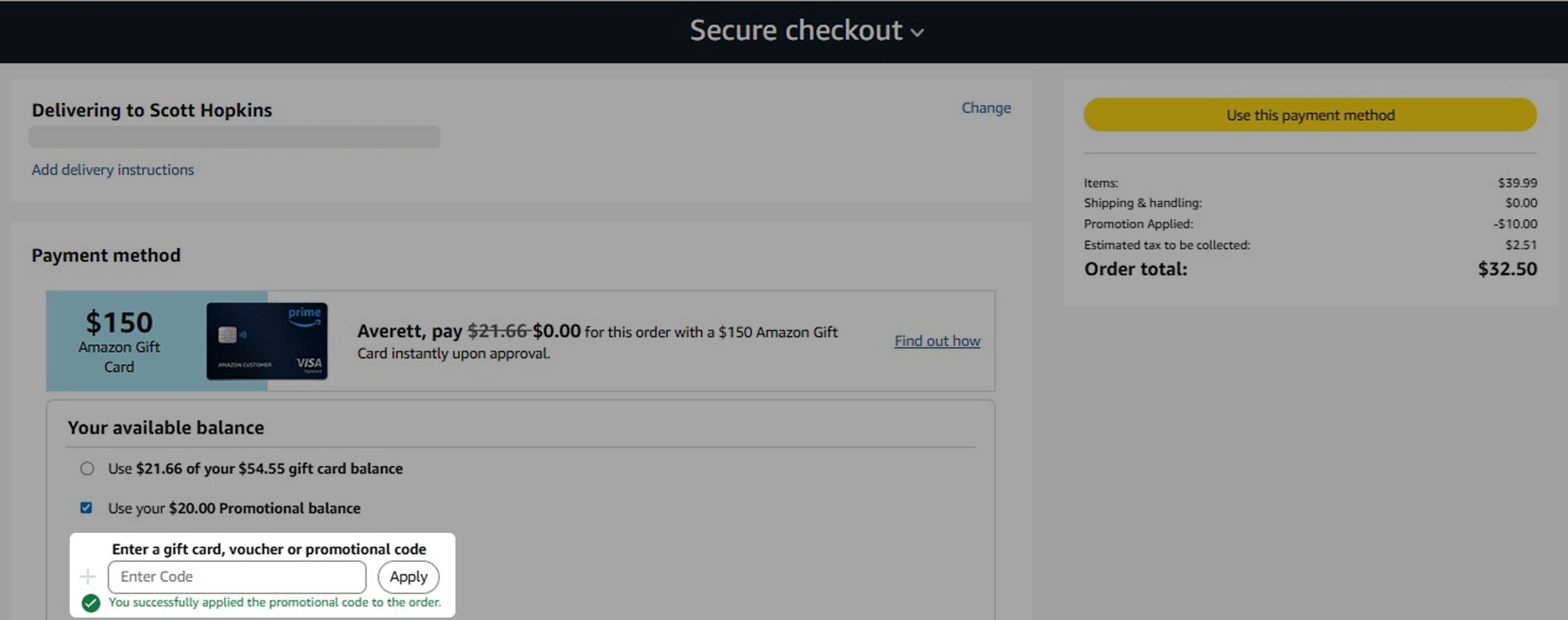 Promo Code Applied
